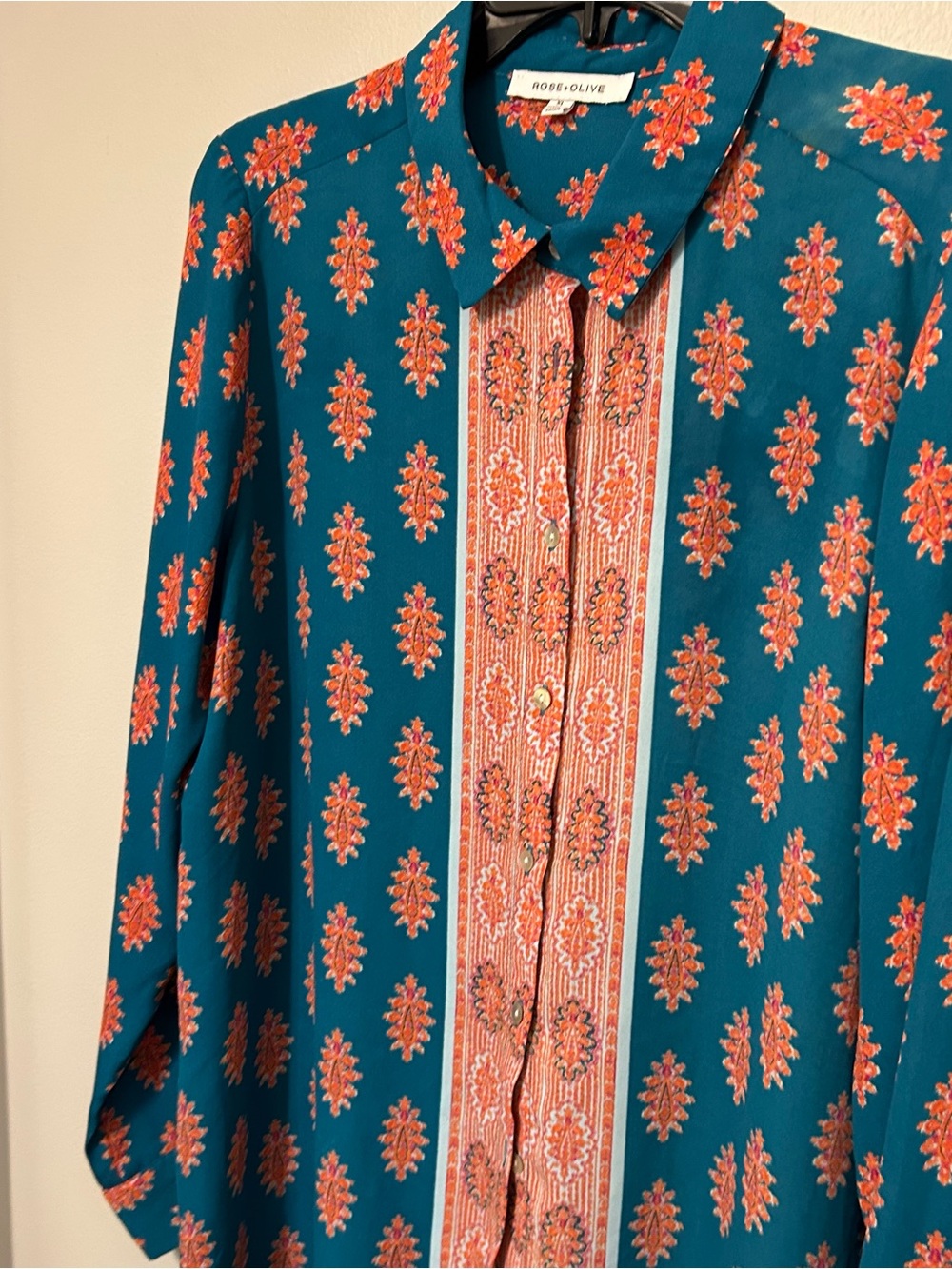 ROSE & OLIVE Button Up Shirt Women’s‎ Size XL Multicolor Long Sleeve Boho Career - Picture 4 of 7